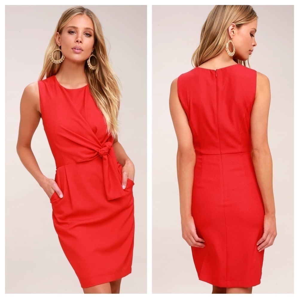 Lulus | Red Sleeves Dress Tie Front
